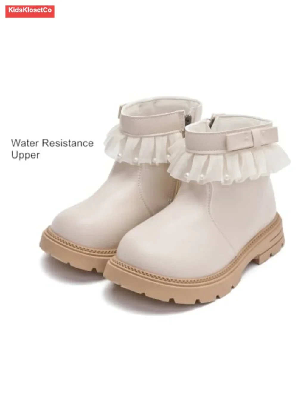 Girls Faux Leather Bow Ankle Boots Side Zipper Low Heel Winter Booties Kids